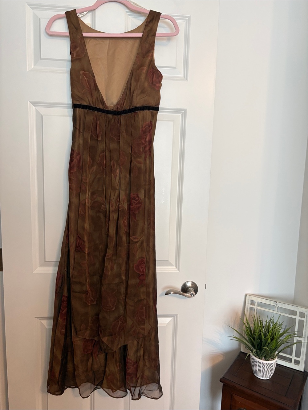 Scott McClintock Brown Maxi Dress with Subtle Rose Accents - Picture 3 of 5